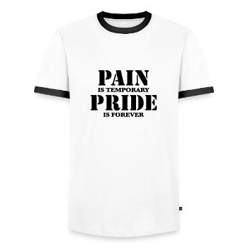Pain is temporary, Pride is forever - Men's Ringer Shirt - white/black - Front - AI Model Female 172 light (172cm) & AI Model Male 178 dark (178cm)