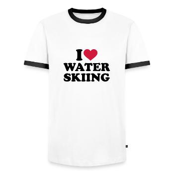 I love Water skiing - Men's Ringer Shirt - white/black - Front - AI Model Female 172 light (172cm) & AI Model Male 178 dark (178cm)