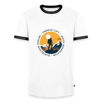 Frische Luft, weite Aussichten, glückliche Seelen - Männer Kontrast-T-Shirt - Weiß/Schwarz - Vorne - AI Model Female 172 light (172cm) & AI Model Male 178 dark (178cm)