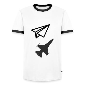 Paper airplane - Keeping your child's soul - Men's Ringer Shirt - white/black - Front - AI Model Female 172 light (172cm) & AI Model Male 178 dark (178cm)