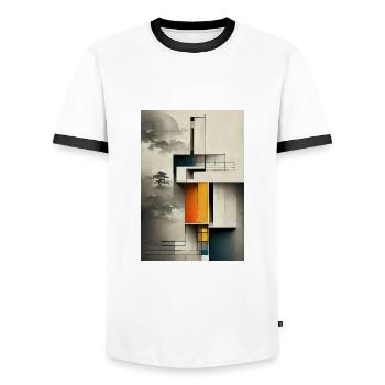 Unique Dirty Bauhaus Pattern - Men's Ringer Shirt - white/black - Front - AI Model Female 172 light (172cm) & AI Model Male 178 dark (178cm)