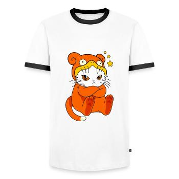 Katze im Bärenkostüm - Männer Kontrast-T-Shirt - Weiß/Schwarz - Vorne - AI Model Female 172 light (172cm) & AI Model Male 178 dark (178cm)