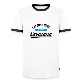 I'm Just Here For The Savasana - T-shirt contrasté Homme - blanc/noir - Devant - AI Model Female 172 light (172cm) & AI Model Male 178 dark (178cm)