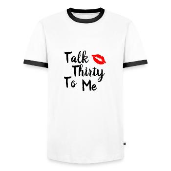 Dirty Thirty Gift Thirty 30 Years Birthday - Men's Ringer Shirt - white/black - Front - AI Model Female 172 light (172cm) & AI Model Male 178 dark (178cm)