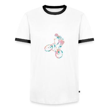 BMX - Männer Kontrast-T-Shirt - Weiß/Schwarz - Vorne - AI Model Female 172 light (172cm) & AI Model Male 178 dark (178cm)