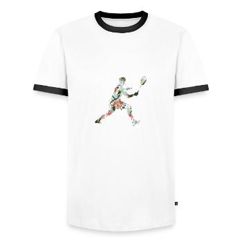 Badminton - T-shirt contrasté Homme - blanc/noir - Devant - AI Model Female 172 light (172cm) & AI Model Male 178 dark (178cm)