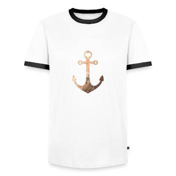 Ostseeliebe - Anker - Koordinaten Rügen - Männer Kontrast-T-Shirt - Weiß/Schwarz - Vorne - AI Model Female 172 light (172cm) & AI Model Male 178 dark (178cm)