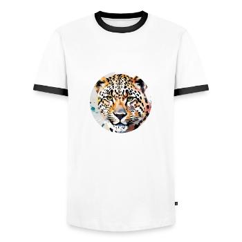 Leopard / Cheetah / Animal / Animal Print / Pattern - Men's Ringer Shirt - white/black - Front - AI Model Female 172 light (172cm) & AI Model Male 178 dark (178cm)
