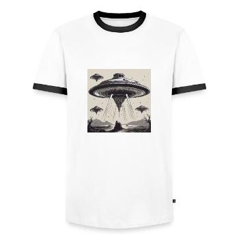 Alien / Spaceship / UFO / Area 51 / All / Mars - Men's Ringer Shirt - white/black - Front - AI Model Female 172 light (172cm) & AI Model Male 178 dark (178cm)