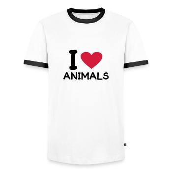i love Animals - Men's Ringer Shirt - white/black - Front - AI Model Female 172 light (172cm) & AI Model Male 178 dark (178cm)