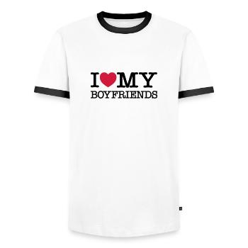 I Love My Boyfriends - Männer Kontrast-T-Shirt - Weiß/Schwarz - Vorne - AI Model Female 172 light (172cm) & AI Model Male 178 dark (178cm)