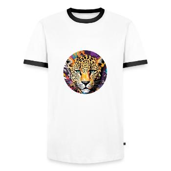Leopard / Cheetah / Animal / Animal Print / Pattern - Men's Ringer Shirt - white/black - Front - AI Model Female 172 light (172cm) & AI Model Male 178 dark (178cm)