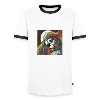 Regenbogen Flagge / LGBTQIA+ /Transgender / Gay - Männer Kontrast-T-Shirt - Weiß/Schwarz - Vorne - AI Model Female 172 light (172cm) & AI Model Male 178 dark (178cm)