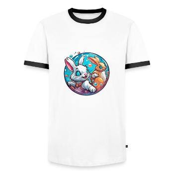 Animal dans la bulle de savon / enfantin / mignon / lapin - T-shirt contrasté Homme - blanc/noir - Devant - AI Model Female 172 light (172cm) & AI Model Male 178 dark (178cm)