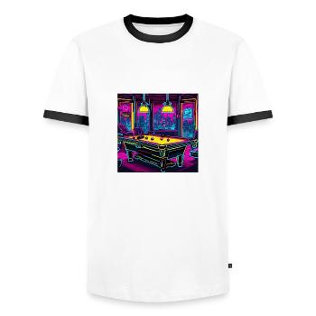 Billardtisch / Billiardkugel / 8 Ball / Pool / Kö - Männer Kontrast-T-Shirt - Weiß/Schwarz - Vorne - AI Model Female 172 light (172cm) & AI Model Male 178 dark (178cm)