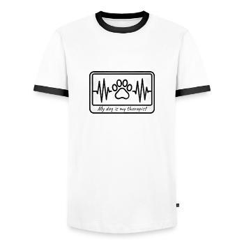 Mon chien est mon thérapeute - Hearbeat&Pawprint Design - T-shirt contrasté Homme - blanc/noir - Devant - AI Model Female 172 light (172cm) & AI Model Male 178 dark (178cm)