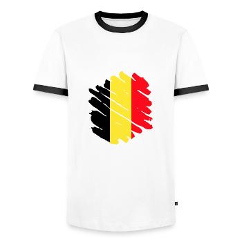 Drapeau de la Belgique Drapeau belge Vintage Look vieilli - T-shirt contrasté Homme - blanc/noir - Devant - AI Model Female 172 light (172cm) & AI Model Male 178 dark (178cm)