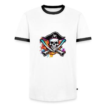 Pirat / Ahoi / Anker / Kapitän / Totenkopf / Rum - Männer Kontrast-T-Shirt - Weiß/Schwarz - Vorne - AI Model Female 172 light (172cm) & AI Model Male 178 dark (178cm)