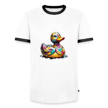 Gummiente / Badeente / Wasser / Badewanne - Männer Kontrast-T-Shirt - Weiß/Schwarz - Vorne - AI Model Female 172 light (172cm) & AI Model Male 178 dark (178cm)