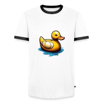 Gummiente / Badeente / Wasser / Badewanne - Männer Kontrast-T-Shirt - Weiß/Schwarz - Vorne - AI Model Female 172 light (172cm) & AI Model Male 178 dark (178cm)
