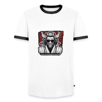 Samurai / Japanese / Harakiri / Katana / Man - Men's Ringer Shirt - white/black - Front - AI Model Female 172 light (172cm) & AI Model Male 178 dark (178cm)