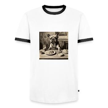 Dog / Animal / Photo / Wild / Funny / Barking - Men's Ringer Shirt - white/black - Front - AI Model Female 172 light (172cm) & AI Model Male 178 dark (178cm)
