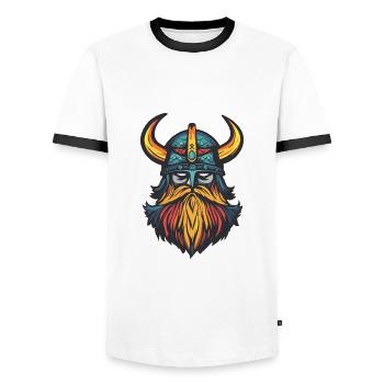 Viking Warrior Helmet - Men's Ringer Shirt - white/black - Front - AI Model Female 172 light (172cm) & AI Model Male 178 dark (178cm)
