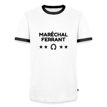 Farrier Hufschmied Maréchal Ferrant Blacksmith - Men's Ringer Shirt - white/black - Front - AI Model Female 172 light (172cm) & AI Model Male 178 dark (178cm)