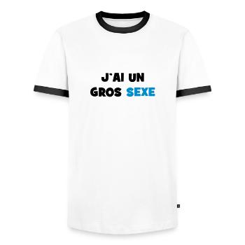 J'ai un GROS sexe :) - T-shirt contrasté Homme - blanc/noir - Devant - AI Model Female 172 light (172cm) & AI Model Male 178 dark (178cm)