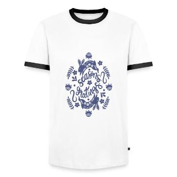 Joyeuses fêtes de fin d’année - T-shirt contrasté Homme - blanc/noir - Devant - AI Model Female 172 light (172cm) & AI Model Male 178 dark (178cm)