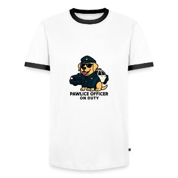Pawlice Officer – Funny Police Dog - Men's Ringer Shirt - white/black - Front - AI Model Female 172 light (172cm) & AI Model Male 178 dark (178cm)