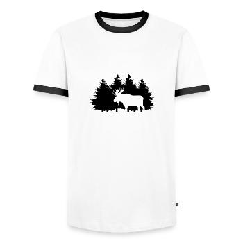 Elk in Forest - Männer Kontrast-T-Shirt - Weiß/Schwarz - Vorne - AI Model Female 172 light (172cm) & AI Model Male 178 dark (178cm)