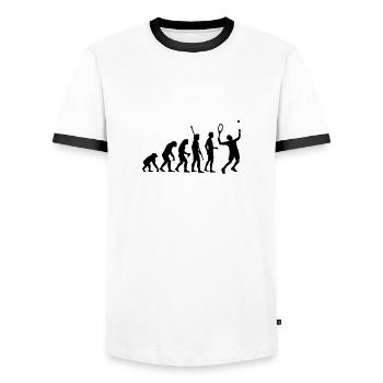 evolution_tennis_b_1c - Männer Kontrast-T-Shirt - Weiß/Schwarz - Vorne - AI Model Female 172 light (172cm) & AI Model Male 178 dark (178cm)
