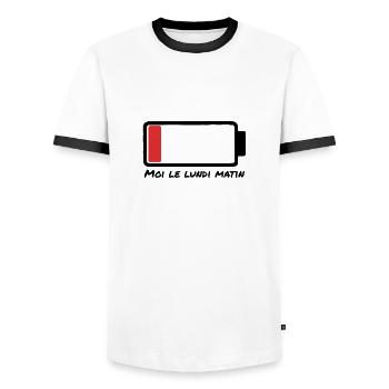 Monday morning – dead battery - Men's Ringer Shirt - white/black - Front - AI Model Female 172 light (172cm) & AI Model Male 178 dark (178cm)