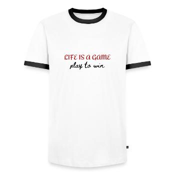 Life is a game - Men's Ringer Shirt - white/black - Front - AI Model Female 172 light (172cm) & AI Model Male 178 dark (178cm)