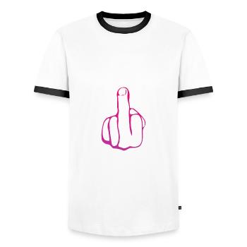 Fuck Off Mittelfinger fuck off Fuck You - Männer Kontrast-T-Shirt - Weiß/Schwarz - Vorne - AI Model Female 172 light (172cm) & AI Model Male 178 dark (178cm)