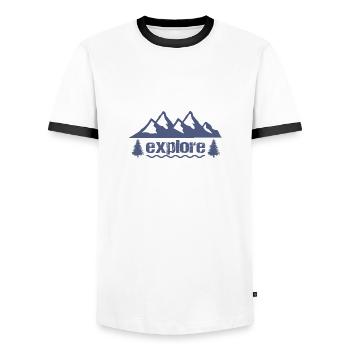 explore - Men's Ringer Shirt - white/black - Front - AI Model Female 172 light (172cm) & AI Model Male 178 dark (178cm)