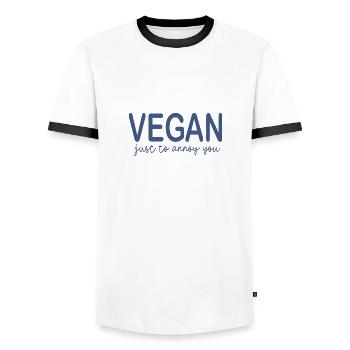 Vegan just to annoy you - Männer Kontrast-T-Shirt - Weiß/Schwarz - Vorne - AI Model Female 172 light (172cm) & AI Model Male 178 dark (178cm)