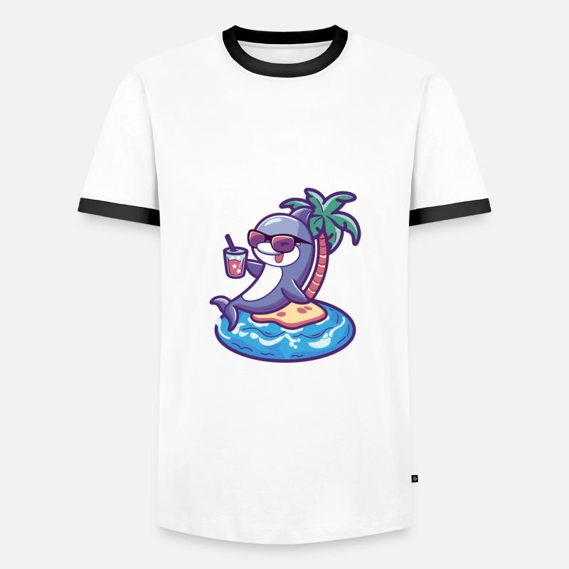 Dolphin Summer Beach Comic - Men's Ringer Shirt - white/black