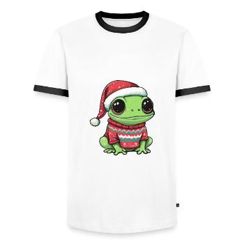 Frog Christmas Comic - Men's Ringer Shirt - white/black - Front - AI Model Female 172 light (172cm) & AI Model Male 178 dark (178cm)
