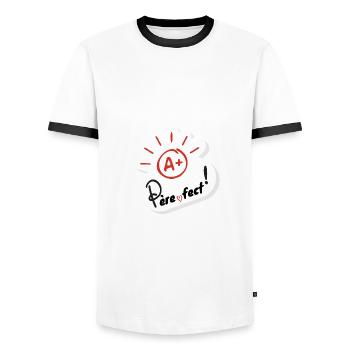 Père-fect - T-shirt contrasté Homme - blanc/noir - Devant - AI Model Female 172 light (172cm) & AI Model Male 178 dark (178cm)