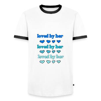 Loved by her - Men's Ringer Shirt - white/black - Front - AI Model Female 172 light (172cm) & AI Model Male 178 dark (178cm)