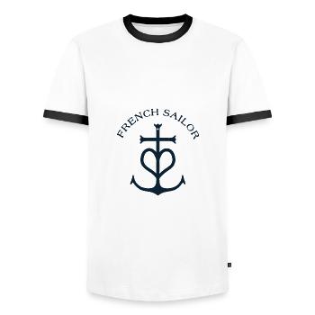 FRENCH SAILOR - Men's Ringer Shirt - white/black - Front - AI Model Female 172 light (172cm) & AI Model Male 178 dark (178cm)