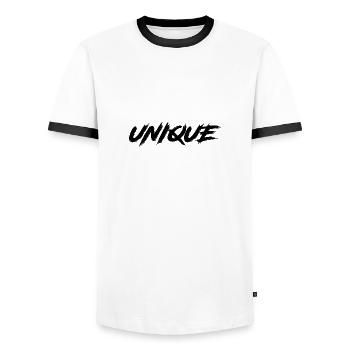 UNIQUE - T-shirt contrasté Homme - blanc/noir - Devant - AI Model Female 172 light (172cm) & AI Model Male 178 dark (178cm)