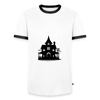 Altes verlassenes Halloween Geisterhaus - Männer Kontrast-T-Shirt - Weiß/Schwarz - Vorne - AI Model Female 172 light (172cm) & AI Model Male 178 dark (178cm)
