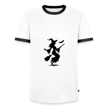 Gruselige Halloween Hexen mit Besen und Fledermaus - Männer Kontrast-T-Shirt - Weiß/Schwarz - Vorne - AI Model Female 172 light (172cm) & AI Model Male 178 dark (178cm)