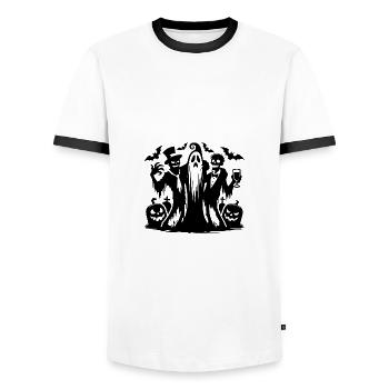 Lustige Kinder Halloween Kürbis Party mit Zombie - Männer Kontrast-T-Shirt - Weiß/Schwarz - Vorne - AI Model Female 172 light (172cm) & AI Model Male 178 dark (178cm)