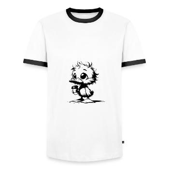 Cute duck with coffee mug - Men's Ringer Shirt - white/black - Front - AI Model Female 172 light (172cm) & AI Model Male 178 dark (178cm)