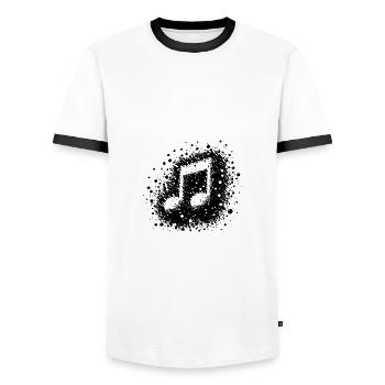 Bass music note hammers through the air - Men's Ringer Shirt - white/black - Front - AI Model Female 172 light (172cm) & AI Model Male 178 dark (178cm)