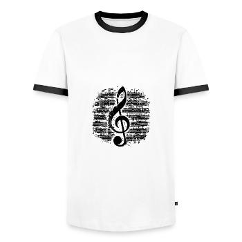 Music clef vintage music sheet style - Men's Ringer Shirt - white/black - Front - AI Model Female 172 light (172cm) & AI Model Male 178 dark (178cm)
